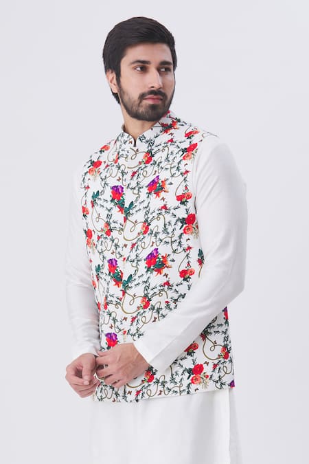 MR. Ajay Kumar Floral Motif Printed Nehru Jacket 