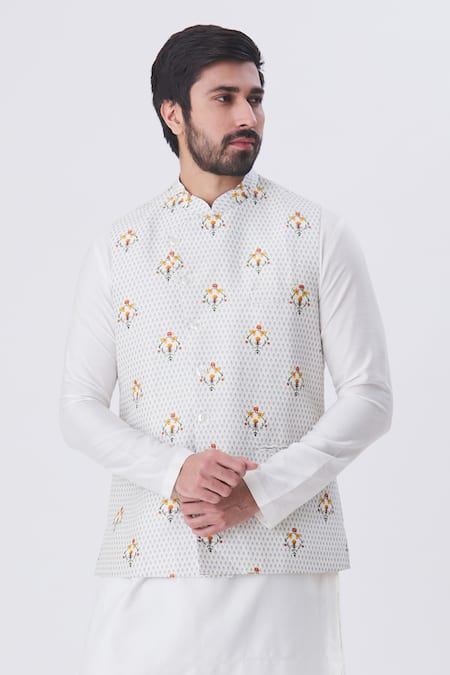 MR. Ajay Kumar Printed Floral Motif Silk Bundi 