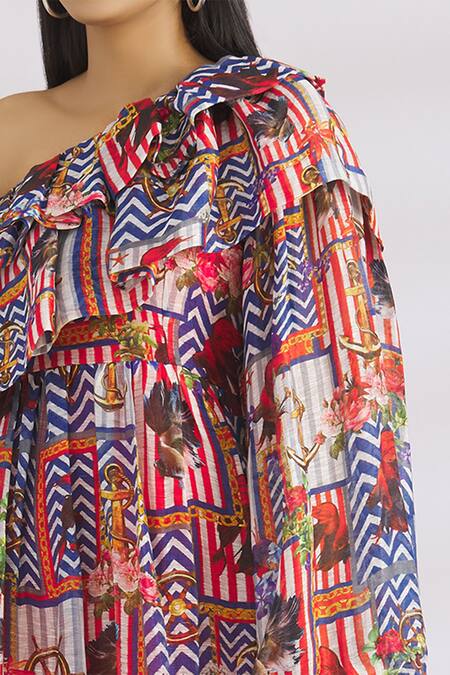 MR. Ajay Kumar Multi Color Linen Silk Asymmetric Maxi Dress at Aza Fashions MR. Ajay Kumar_Multi Color Linen Silk Asymmetric Maxi Dress _at_Aza_Fashions