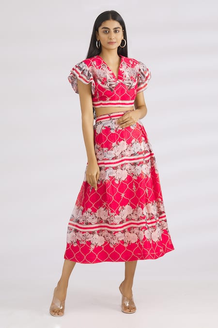 MR. Ajay Kumar Red Linen Silk Skirt