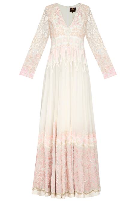 Buy_Varun Bahl_White Georgette Embroidered Anarkali With Dupatta_Online_at_Aza_Fashions