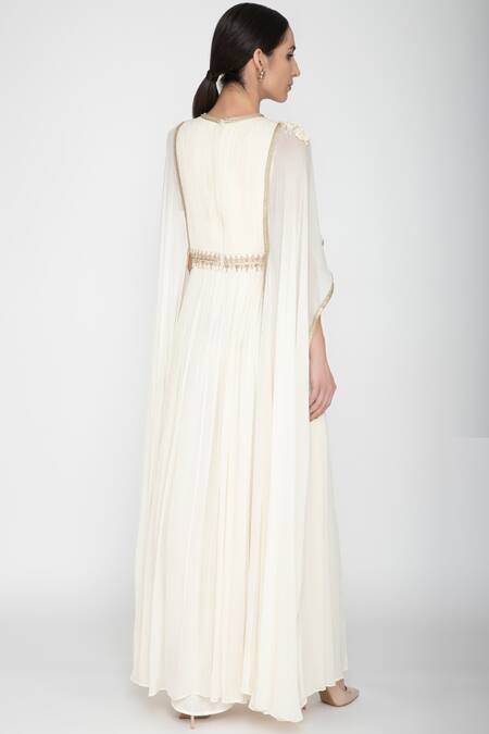 Shop_Varun Bahl_White Round Embellished Cape Gown_at_Aza_Fashions