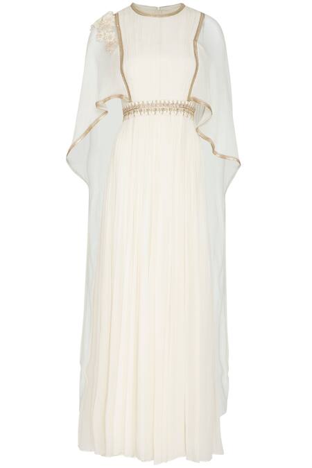 Buy_Varun Bahl_White Round Embellished Cape Gown_Online_at_Aza_Fashions