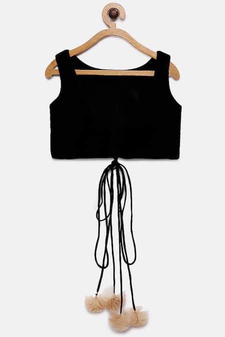 Shop Pinkcow designs pvt ltd Black Velvet, Taffeta Sequins, Ruffles, Embroidery Lehenga Set Online at Aza Fashions Shop_Pinkcow designs pvt ltd_Black Velvet, Taffeta Sequins, Ruffles, Embroidery Lehenga Set _Online_at_Aza_Fashions