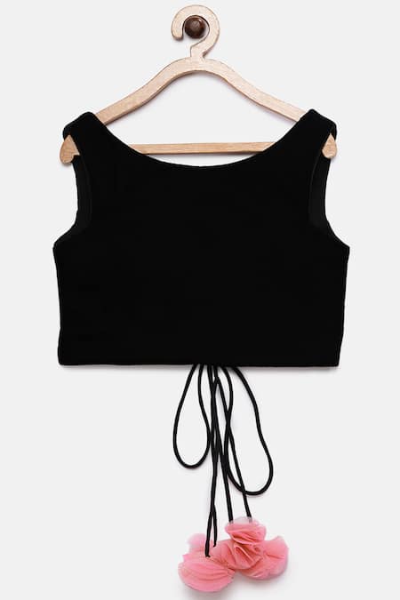 Shop Pinkcow designs pvt ltd Black Velvet, Silk Ruffles, Tassels Lehenga Set at Aza Fashions Shop_Pinkcow designs pvt ltd_Black Velvet, Silk Ruffles, Tassels Lehenga Set _at_Aza_Fashions