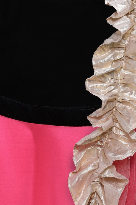 Pinkcow designs pvt ltd Black Velvet, Silk Ruffles, Tassels Lehenga Set at Aza Fashions Pinkcow designs pvt ltd_Black Velvet, Silk Ruffles, Tassels Lehenga Set _at_Aza_Fashions