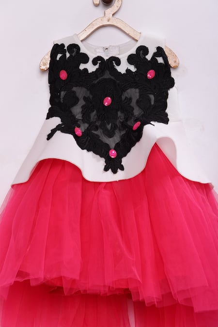 Pinkcow designs pvt ltd_White Net Ruffles, Embroidery Colorblock Dress _Online_at_Aza_Fashions