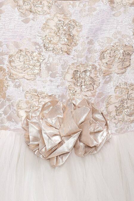 Pinkcow designs pvt ltd White Brocade, Net Bows Gown Online at Aza Fashions Pinkcow designs pvt ltd_White Brocade, Net Bows Gown _Online_at_Aza_Fashions