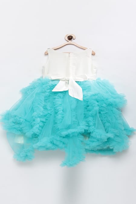 Shop Pinkcow designs pvt ltd Blue Satin Sequins Ruffle Gown at Aza Fashions Shop_Pinkcow designs pvt ltd_Blue Satin Sequins Ruffle Gown _at_Aza_Fashions