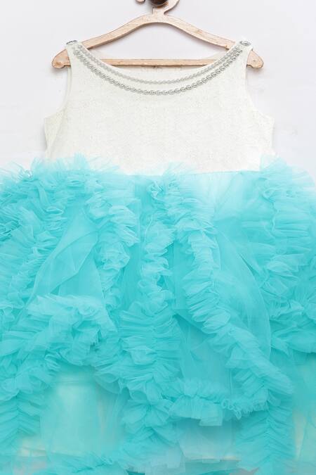 Pinkcow designs pvt ltd Blue Satin Sequins Ruffle Gown Online at Aza Fashions Pinkcow designs pvt ltd_Blue Satin Sequins Ruffle Gown _Online_at_Aza_Fashions