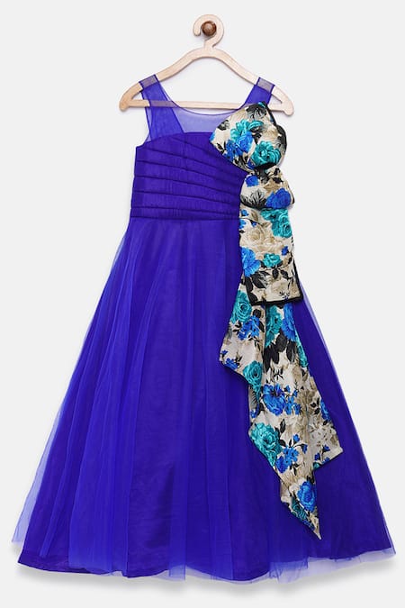Pinkcow designs pvt ltd Blue Silk Bows Printed Gown 