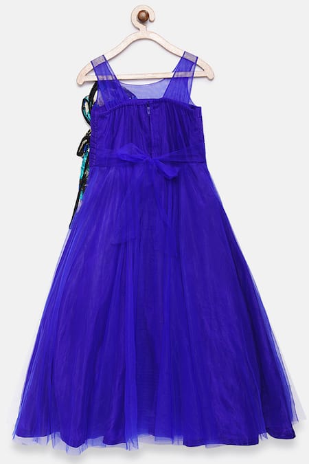 Shop Pinkcow designs pvt ltd Blue Silk Bows Printed Gown at Aza Fashions Shop_Pinkcow designs pvt ltd_Blue Silk Bows Printed Gown _at_Aza_Fashions