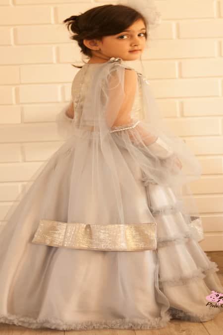 Shop Pinkcow designs pvt ltd Grey Brocade, Net Sequins, Embroidery Embellished Lehenga Set at Aza Fashions Shop_Pinkcow designs pvt ltd_Grey Brocade, Net Sequins, Embroidery Embellished Lehenga Set _at_Aza_Fashions