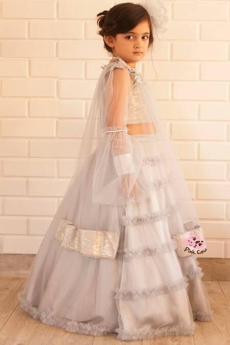 Pinkcow designs pvt ltd Grey Brocade, Net Sequins, Embroidery Embellished Lehenga Set Online at Aza Fashions Pinkcow designs pvt ltd_Grey Brocade, Net Sequins, Embroidery Embellished Lehenga Set _Online_at_Aza_Fashions