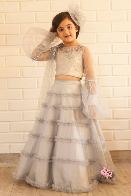 Buy Pinkcow designs pvt ltd Grey Brocade, Net Sequins, Embroidery Embellished Lehenga Set Online at Aza Fashions Buy_Pinkcow designs pvt ltd_Grey Brocade, Net Sequins, Embroidery Embellished Lehenga Set _Online_at_Aza_Fashions