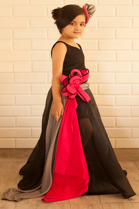 Pinkcow designs pvt ltd Black Organza, Satin Bows Flared Gown Online at Aza Fashions Pinkcow designs pvt ltd_Black Organza, Satin Bows Flared Gown _Online_at_Aza_Fashions