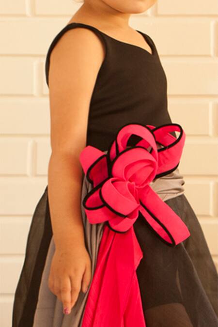 Shop Pinkcow designs pvt ltd Black Organza, Satin Bows Flared Gown Online at Aza Fashions Shop_Pinkcow designs pvt ltd_Black Organza, Satin Bows Flared Gown _Online_at_Aza_Fashions