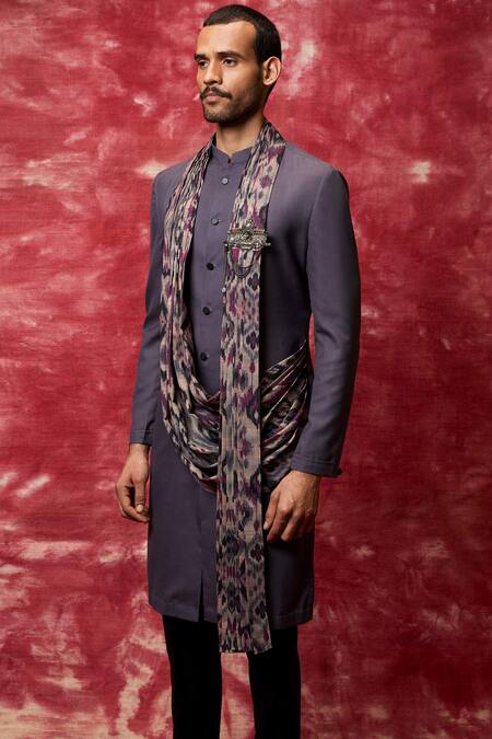 Qbik_Grey Kurta Cotton Viscose Draped Pant Set _Online_at_Aza_Fashions