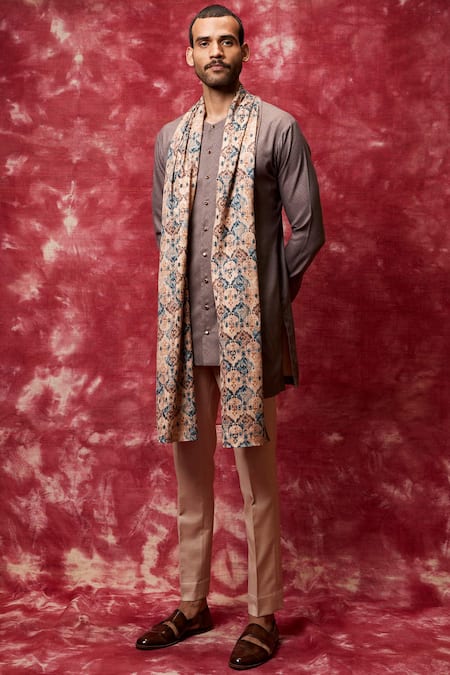 Qbik Grey Kurta Cotton Viscose Draped Pant Set