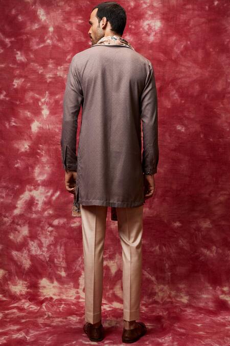 Shop Qbik Grey Kurta Cotton Viscose Draped Pant Set at Aza Fashions Shop_Qbik_Grey Kurta Cotton Viscose Draped Pant Set _at_Aza_Fashions