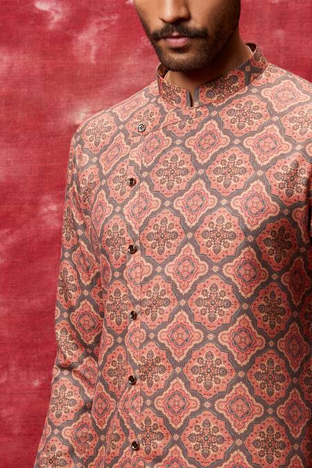 Qbik Grey Kurta Cotton Viscose Printed Pant Set Online at Aza Fashions Qbik_Grey Kurta Cotton Viscose Printed Pant Set _Online_at_Aza_Fashions