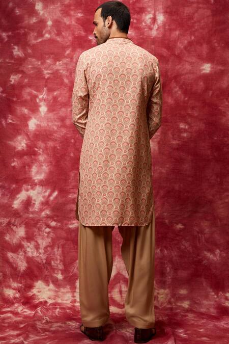Shop Qbik Pink Kurta Cotton Viscose Printed Pathani Salwar Set at Aza Fashions Shop_Qbik_Pink Kurta Cotton Viscose Printed Pathani Salwar Set _at_Aza_Fashions