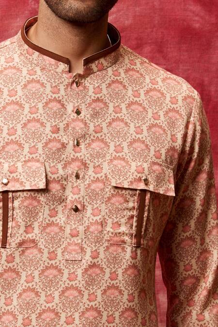Qbik Pink Kurta Cotton Viscose Printed Pathani Salwar Set Online at Aza Fashions Qbik_Pink Kurta Cotton Viscose Printed Pathani Salwar Set _Online_at_Aza_Fashions