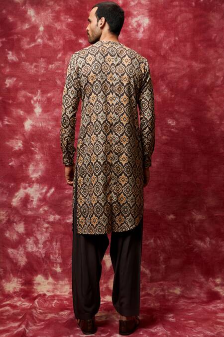 Shop Qbik Brown Cotton Viscose Printed Kurta Set at Aza Fashions Shop_Qbik_Brown Cotton Viscose Printed Kurta Set _at_Aza_Fashions