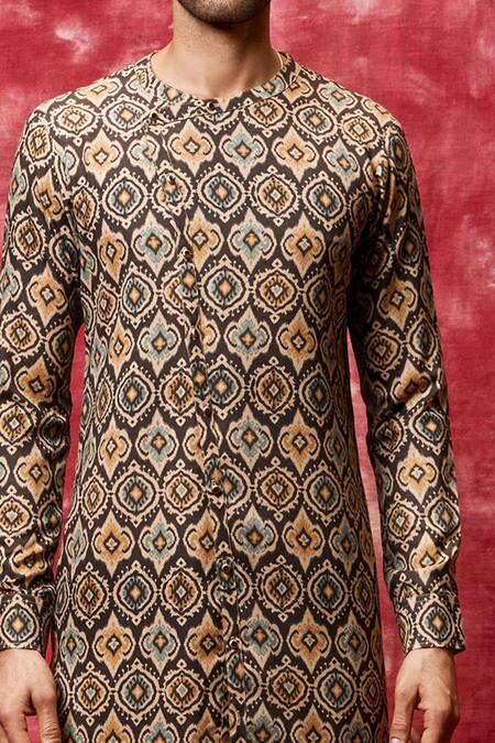 Qbik Brown Cotton Viscose Printed Kurta Set Online at Aza Fashions Qbik_Brown Cotton Viscose Printed Kurta Set _Online_at_Aza_Fashions