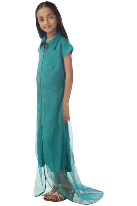 Kommal Sood_Green Net Emerald Zipper Dress_Online_at_Aza_Fashions