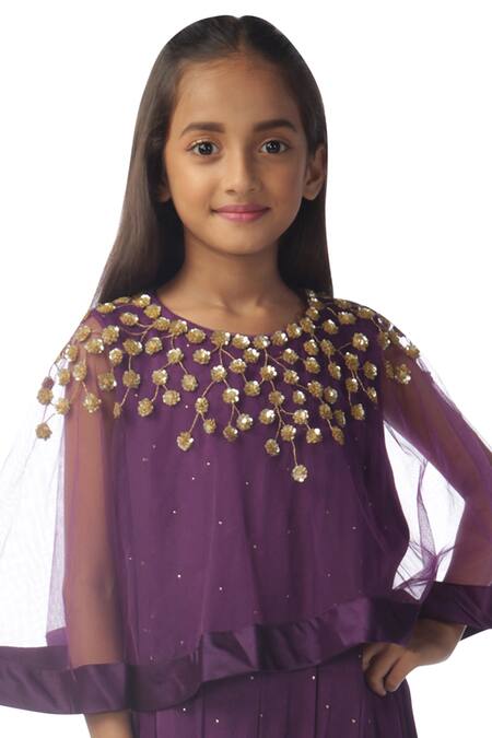 Buy Kommal Sood Purple Chiffon, Net Embellished Dress With Cape Online at Aza Fashions Buy_Kommal Sood_Purple Chiffon, Net Embellished Dress With Cape_Online_at_Aza_Fashions