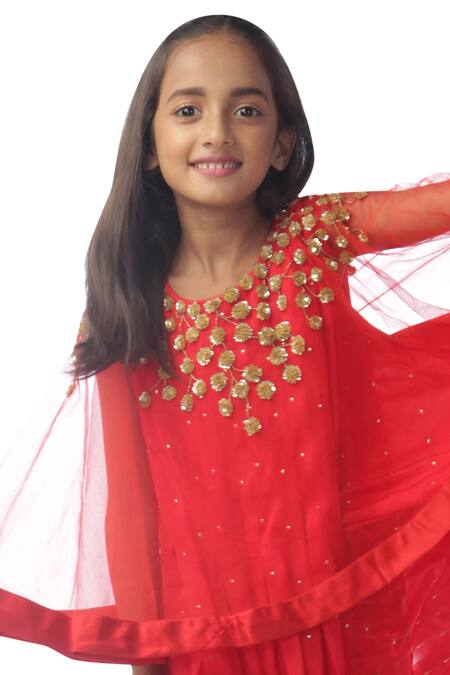 Buy Kommal Sood Red Net Embroidery Embellished Dress With Cape Online at Aza Fashions Buy_Kommal Sood_Red Net Embroidery Embellished Dress With Cape_Online_at_Aza_Fashions
