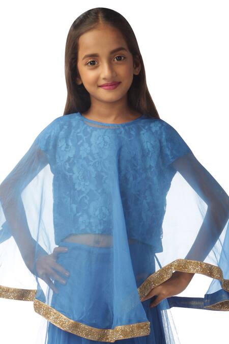 Kommal Sood_Blue Embroidery Embellished Lehenga Set With Cape_at_Aza_Fashions