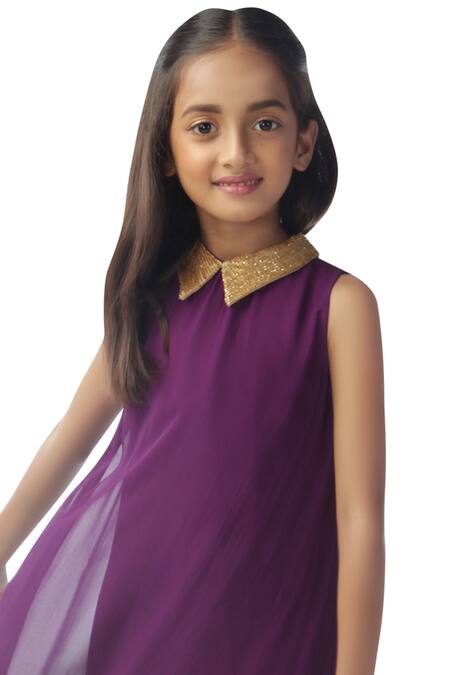 Shop_Kommal Sood_Purple Georgette Draped Dress_Online_at_Aza_Fashions