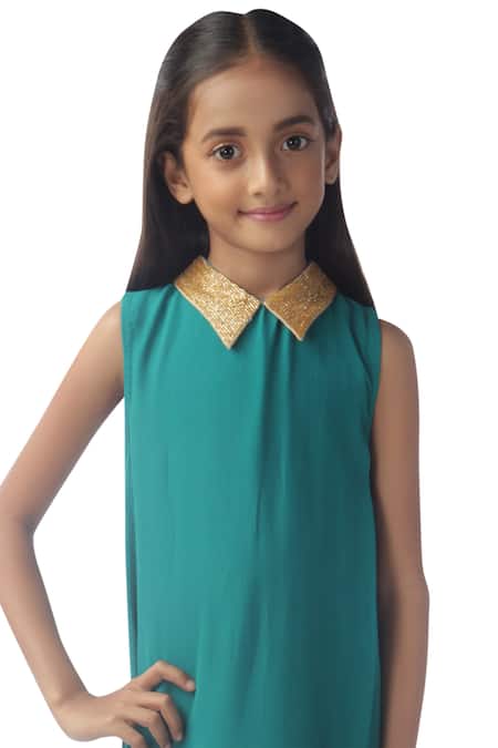 Buy_Kommal Sood_Green Georgette Draped Dress_Online_at_Aza_Fashions