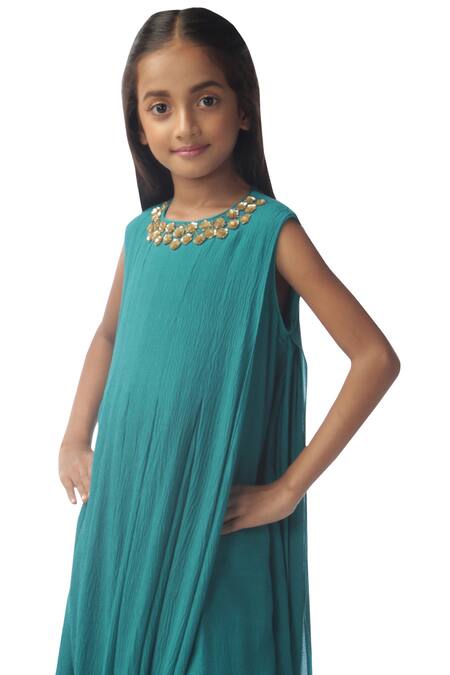 Kommal Sood_Green Chiffon Embroidery Draped Maxi Dress_at_Aza_Fashions