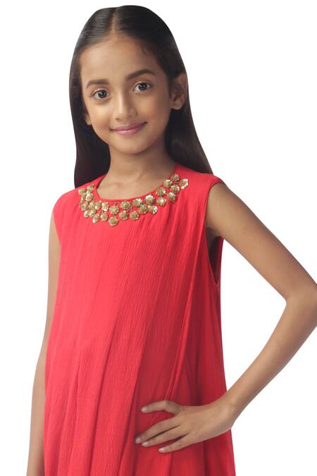 Buy_Kommal Sood_Red Chiffon Embroidery Draped Maxi Dress_Online_at_Aza_Fashions