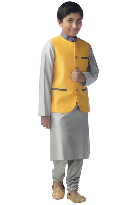 Kommal Sood_Yellow Cotton, Silk Designer Bundi Kurta Set_Online_at_Aza_Fashions