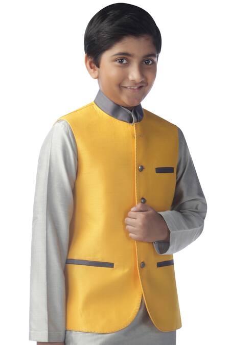 Buy_Kommal Sood_Yellow Cotton, Silk Designer Bundi Kurta Set_Online_at_Aza_Fashions