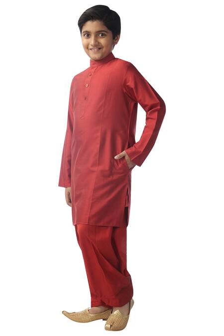 Kommal Sood_Maroon Cotton, Silk Kurta Set_Online_at_Aza_Fashions