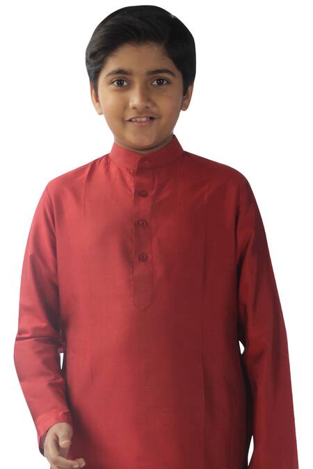 Buy_Kommal Sood_Maroon Cotton, Silk Kurta Set_Online_at_Aza_Fashions