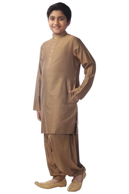 Kommal Sood_Brown Cotton, Silk Kurta Set_Online_at_Aza_Fashions