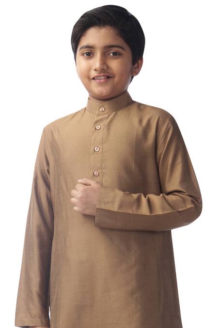 Buy_Kommal Sood_Brown Cotton, Silk Kurta Set_Online_at_Aza_Fashions