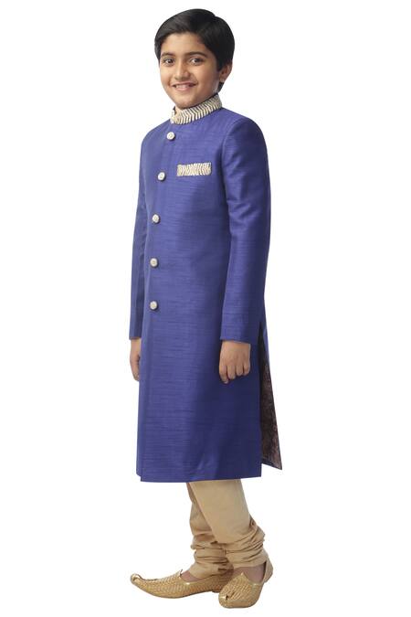 Kommal Sood_Beige Cotton, Silk Embroidery Sherwani Kurta Set_Online_at_Aza_Fashions