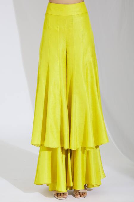 Shop_Manish Malhotra_Yellow Dupion Crepe Embroidered Kurta Sharara Set_Online_at_Aza_Fashions