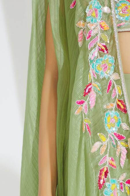 Manish Malhotra Green Georgette Embroidered Cape Pant Set at Aza Fashions Manish Malhotra_Green Georgette Embroidered Cape Pant Set_at_Aza_Fashions