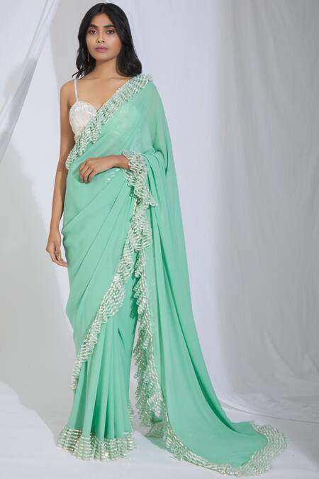 Buy Manish Malhotra Green Ruffle Saree Online at Aza Fashions Buy_Manish Malhotra_Green Ruffle Saree_Online_at_Aza_Fashions