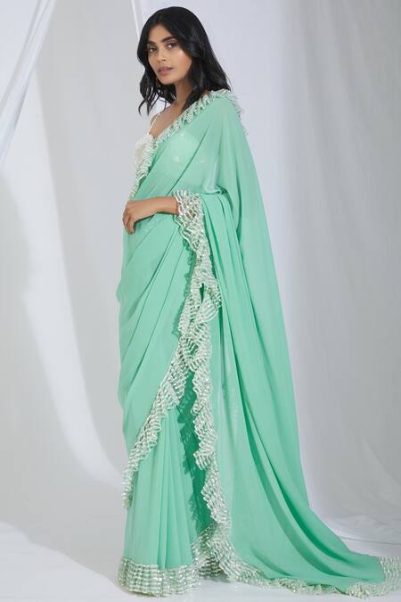 Shop Manish Malhotra Green Ruffle Saree at Aza Fashions Shop_Manish Malhotra_Green Ruffle Saree_at_Aza_Fashions