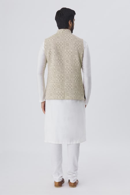Shop_Gaurav Katta_Beige Linen Block Print Bundi _at_Aza_Fashions