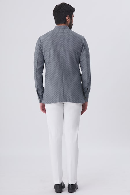 Shop Gaurav Katta Grey Cotton Block Print Bandhgala at Aza Fashions Shop_Gaurav Katta_Grey Cotton Block Print Bandhgala _at_Aza_Fashions